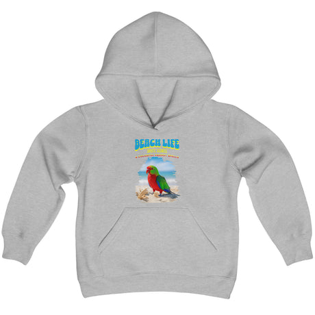 Beach Life Parrot Spells youth hoodie in sport gray